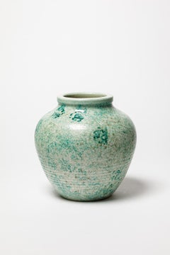 Art deco 20th century design Green ceramic vase by Georges Jaegle 1940