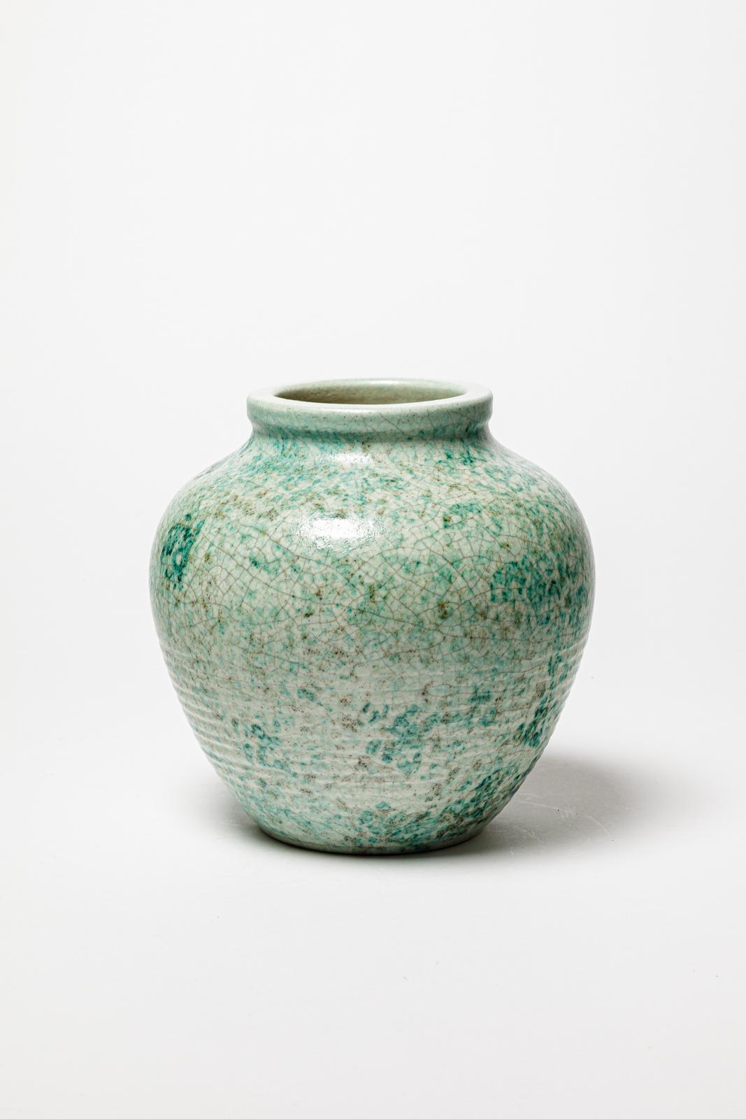Art Déco Vaso in ceramica verde di Georges Jaegle 1940, design Art déco del XX secolo in vendita