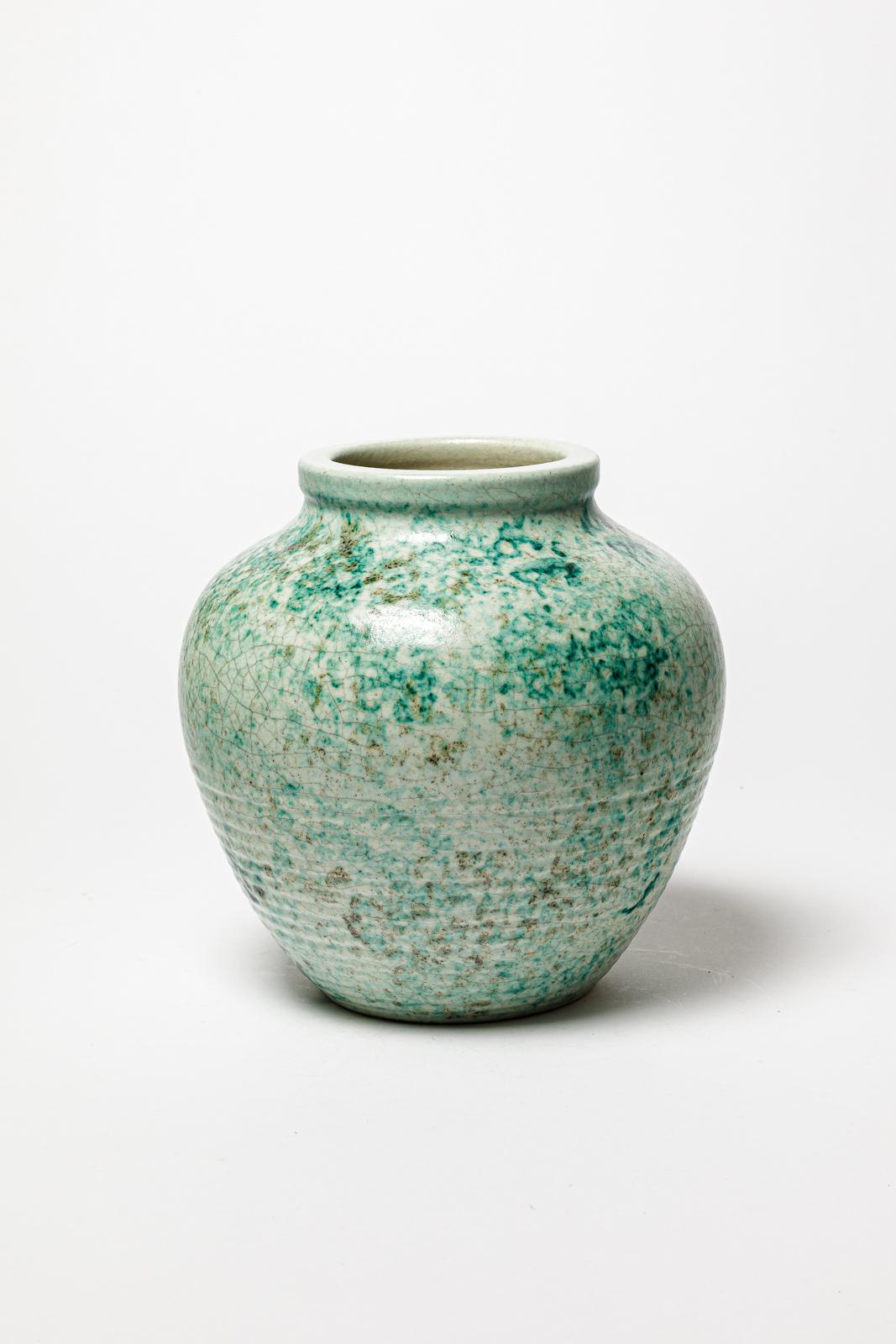 Vaso in ceramica verde di Georges Jaegle 1940, design Art déco del XX secolo In condizioni ottime in vendita a Neuilly-en- sancerre, FR