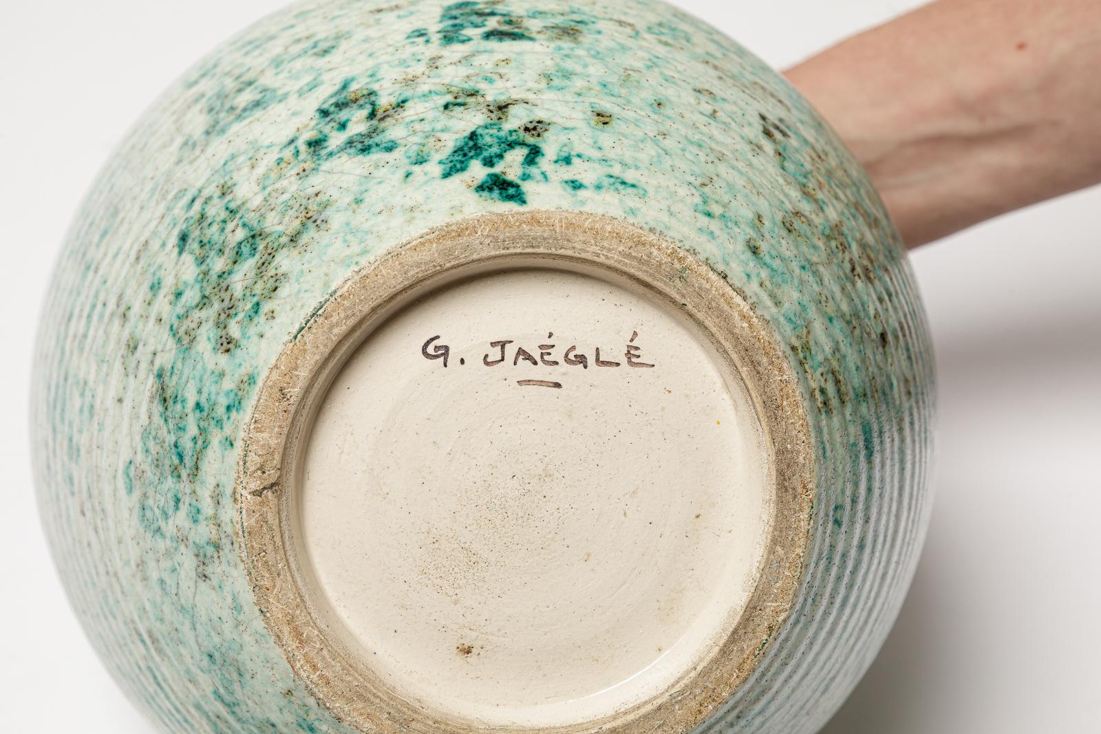 Ceramica Vaso in ceramica verde di Georges Jaegle 1940, design Art déco del XX secolo in vendita