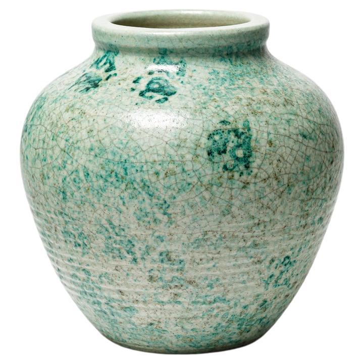 Vaso in ceramica verde di Georges Jaegle 1940, design Art déco del XX secolo in vendita