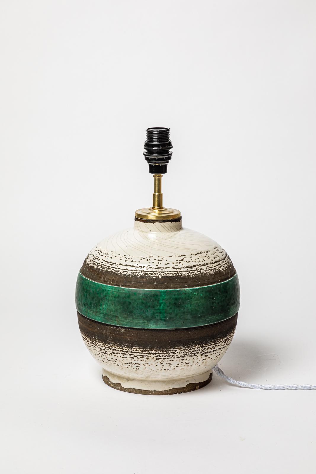 Lampe de table Art déco du 20ème siècle en céramique blanche et verte par Keramos 1930 Bon état - En vente à Neuilly-en- sancerre, FR
