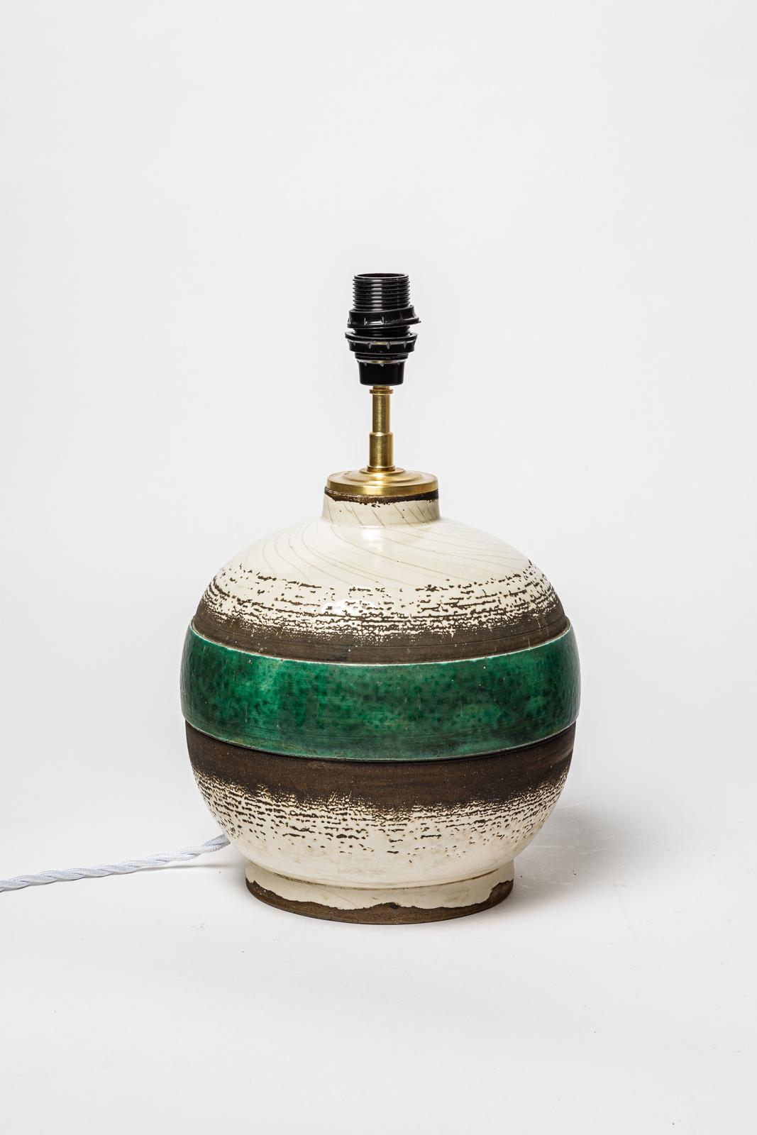 Céramique Lampe de table Art déco du 20ème siècle en céramique blanche et verte par Keramos 1930 en vente