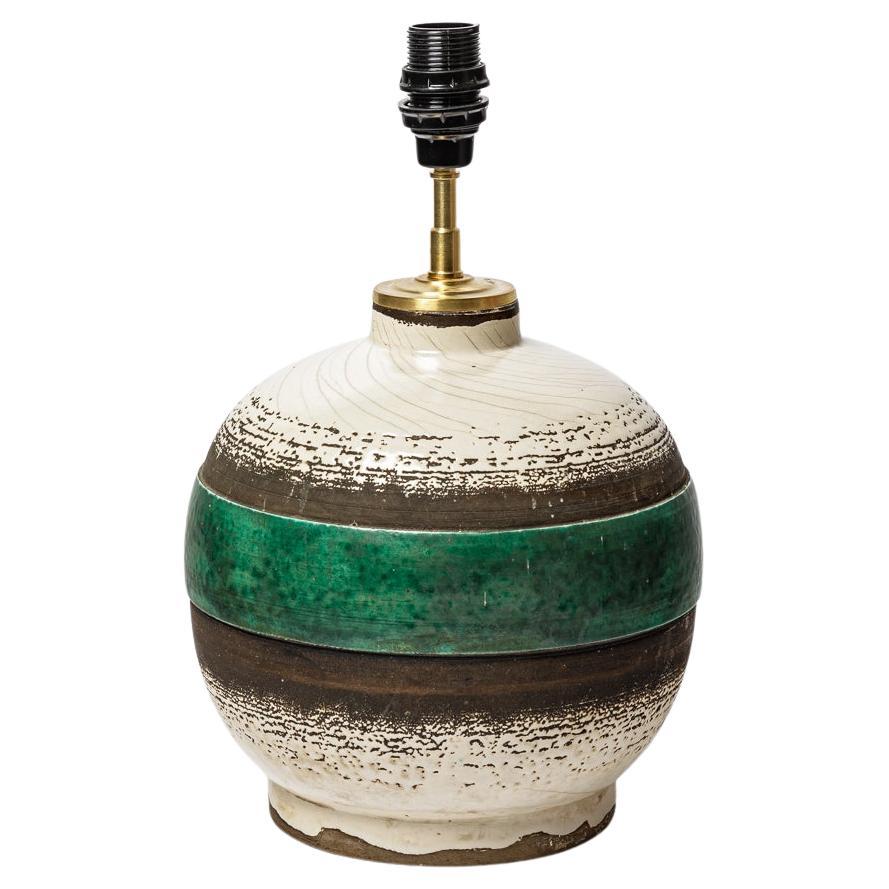 Art deco 20th century design white and green ceramic table lamp by Keramos 1930