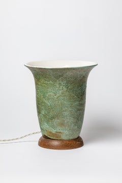 Art deco 20th century green ceramic table lamp style jean besnard 1930 keramos
