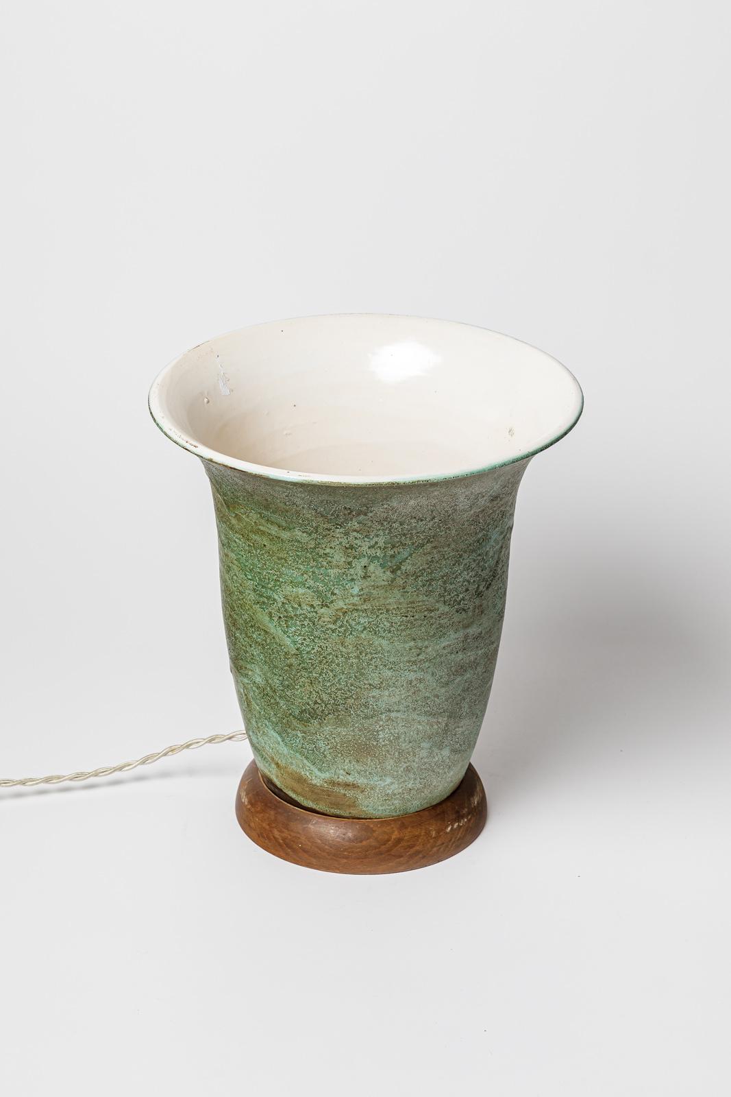 Art déco Art deco 20e siècle lampe de table en céramique verte style jean besnard 1930 keramos en vente