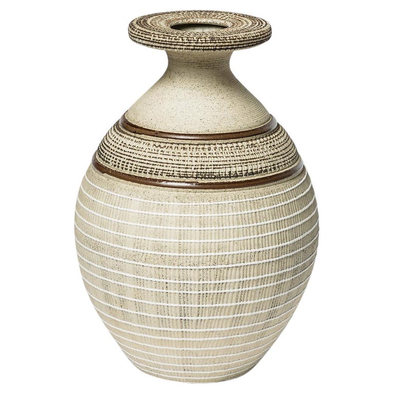 Art Deco 20th Century White and Grey Ceramic Vase by Lucien Brisdoux, 1930  For Sale at 1stDibs