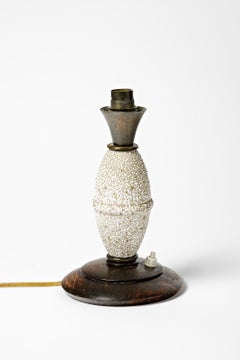 Art Deco 20th Century Wood and White Ceramic Table Lamp Style of Jean Besnard