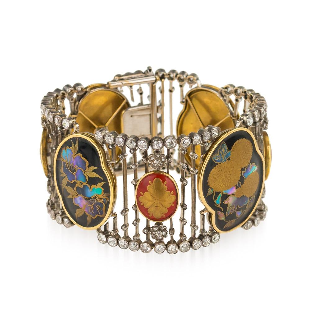 Women's Art Deco 20th Century French 18K Gold and Japanese Lacquer Bracelet, circa 1920 For Sale