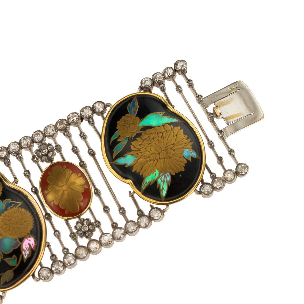 Art Deco 20th Century French 18K Gold and Japanese Lacquer Bracelet, circa 1920 For Sale 1