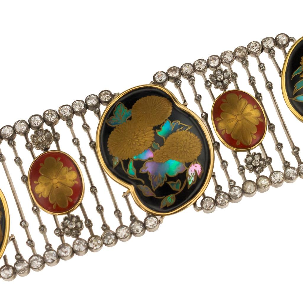 Art Deco 20th Century French 18K Gold and Japanese Lacquer Bracelet, circa 1920 For Sale 2