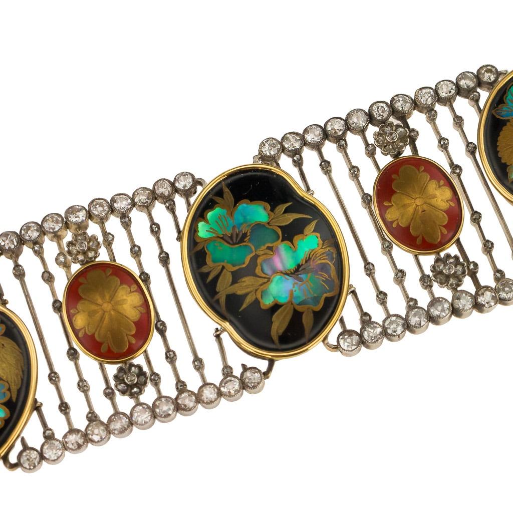 Art Deco 20th Century French 18K Gold and Japanese Lacquer Bracelet, circa 1920 For Sale 3