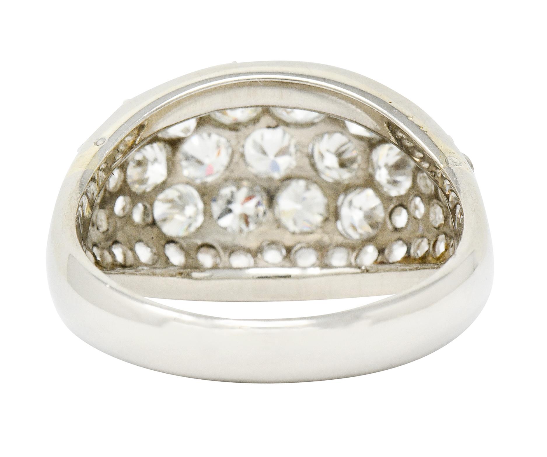 Rose Cut Art Deco 2.10 Carat Diamond 18 Karat White Gold Pave Bombe Band Ring