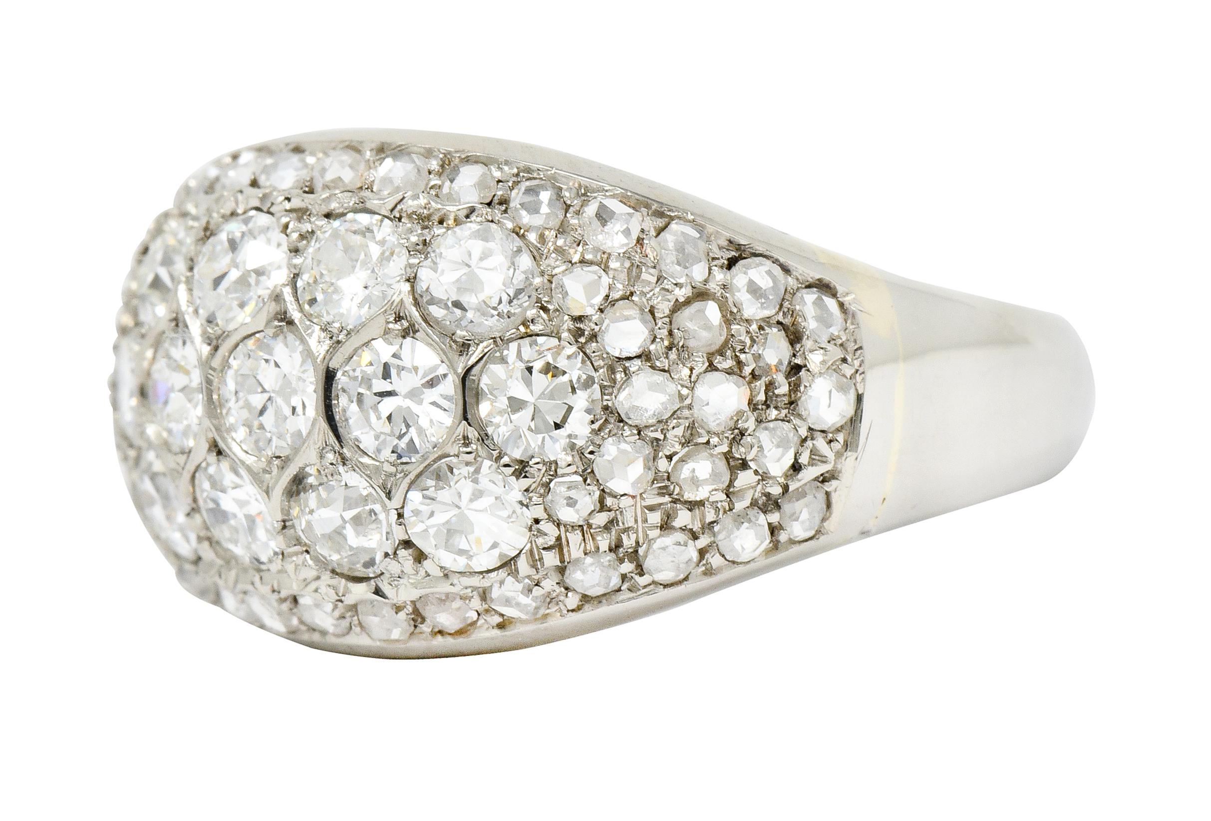 Art Deco 2.10 Carat Diamond 18 Karat White Gold Pave Bombe Band Ring In Excellent Condition In Philadelphia, PA