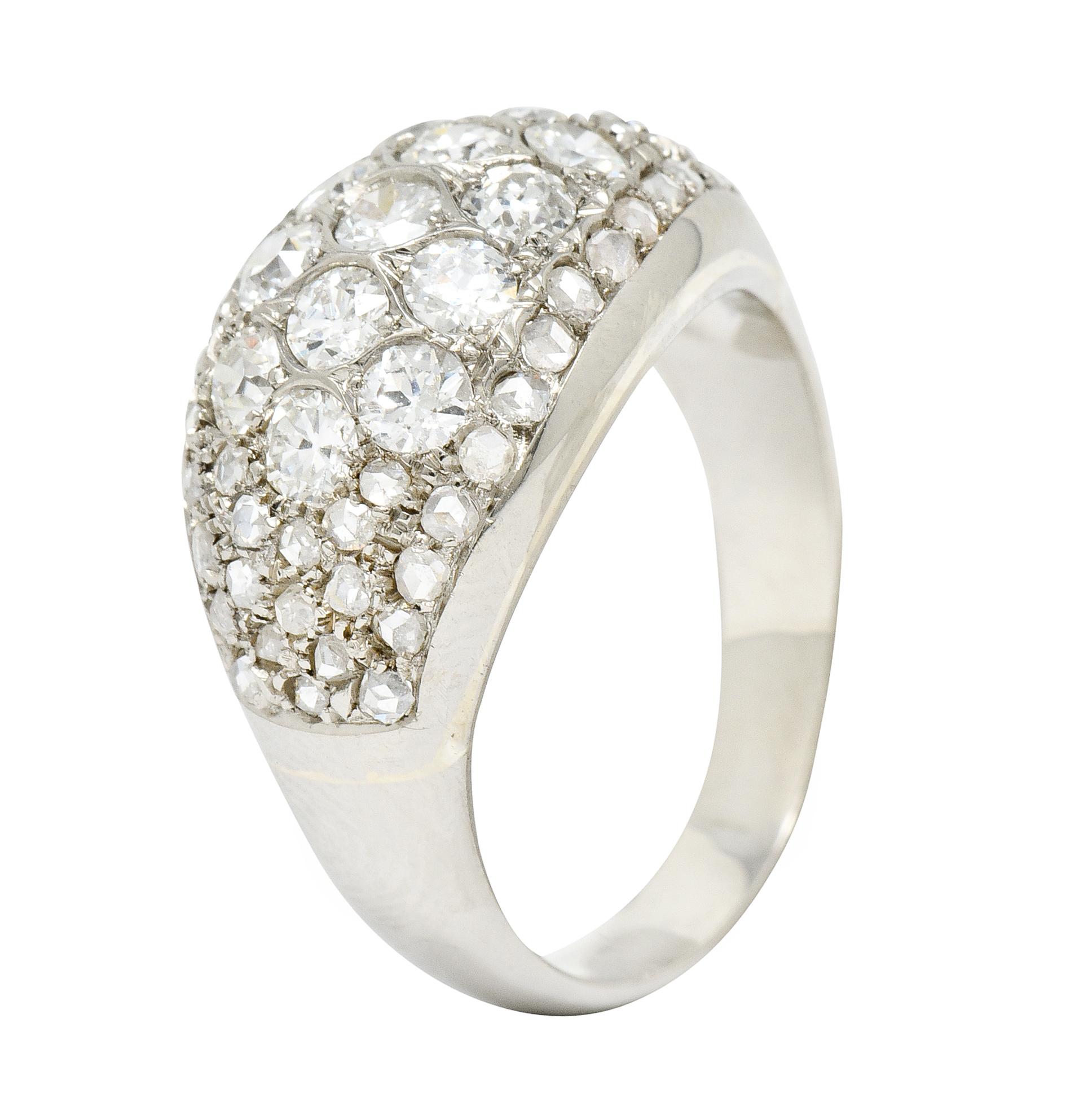 Art Deco 2.10 Carat Diamond 18 Karat White Gold Pave Bombe Band Ring 1