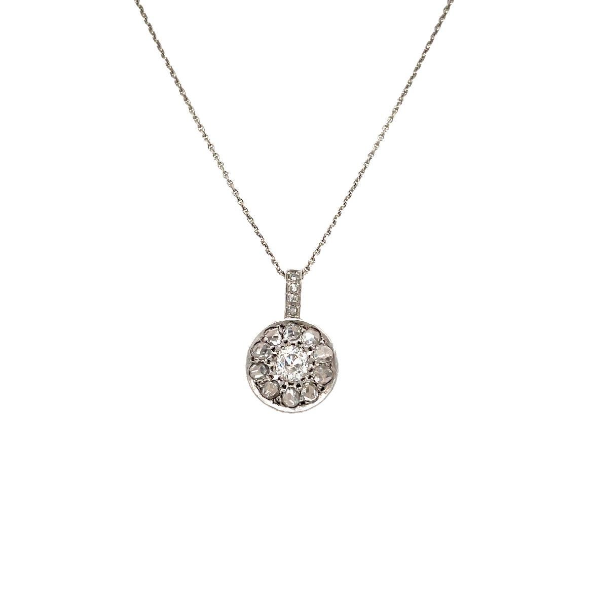 Old Mine Cut Art Deco 2.10 Carat Diamond Pendant Necklace For Sale
