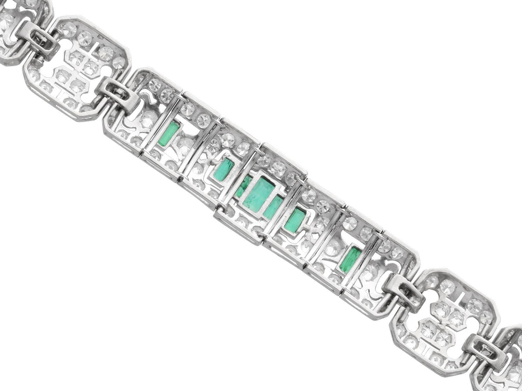 Women's or Men's Art Deco 2.10 Carat Emerald, 8.50 Carat Diamond and Platinum Bracelet For Sale