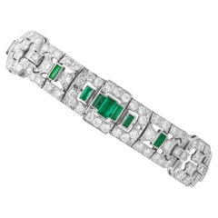 Bracelet Art déco avec émeraude de 2,10 carats, diamants de 8,50 carats et platine