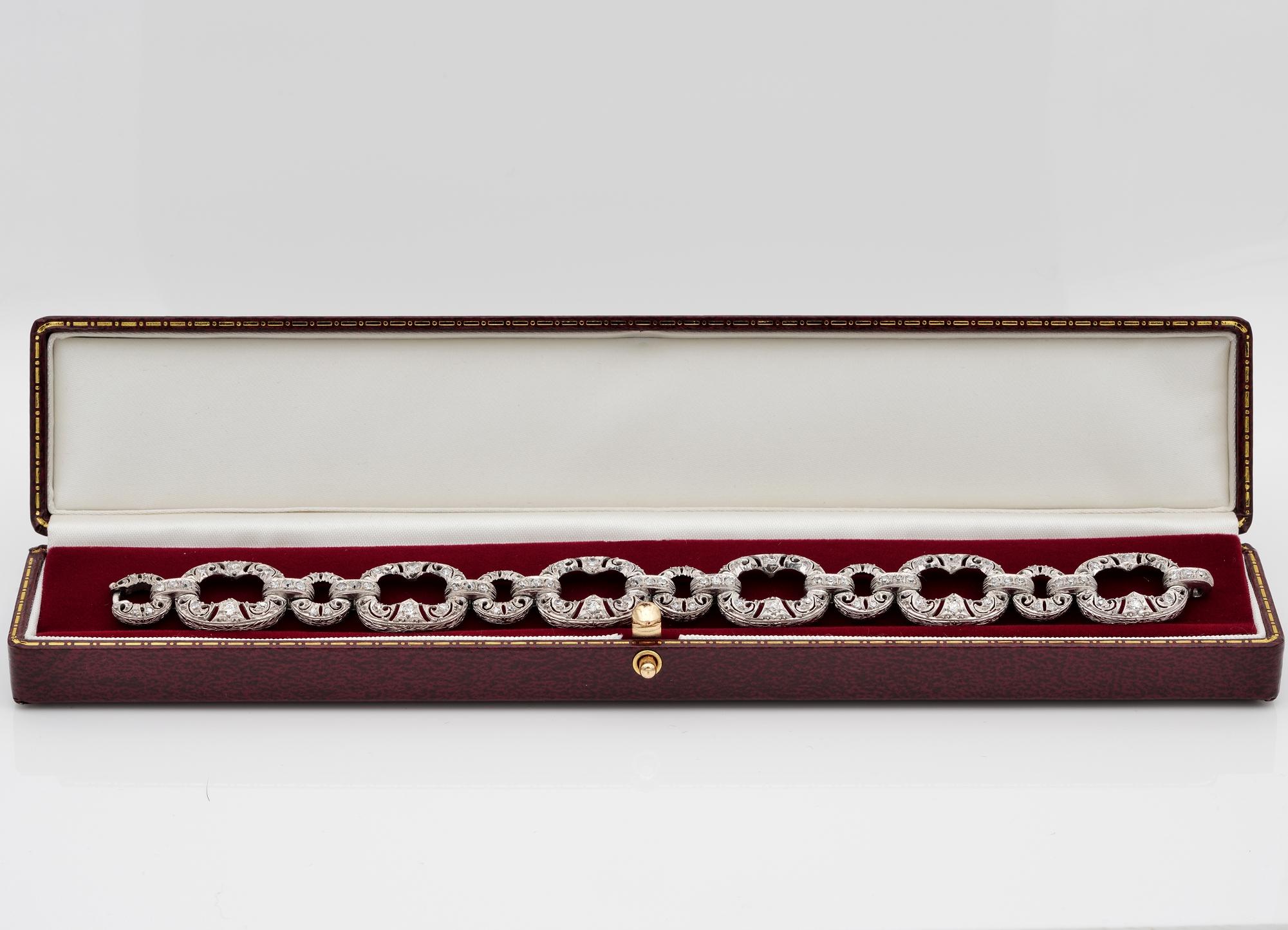 Taille brillant Bracelet Art déco en platine avec diamants de 2,10 carats en vente