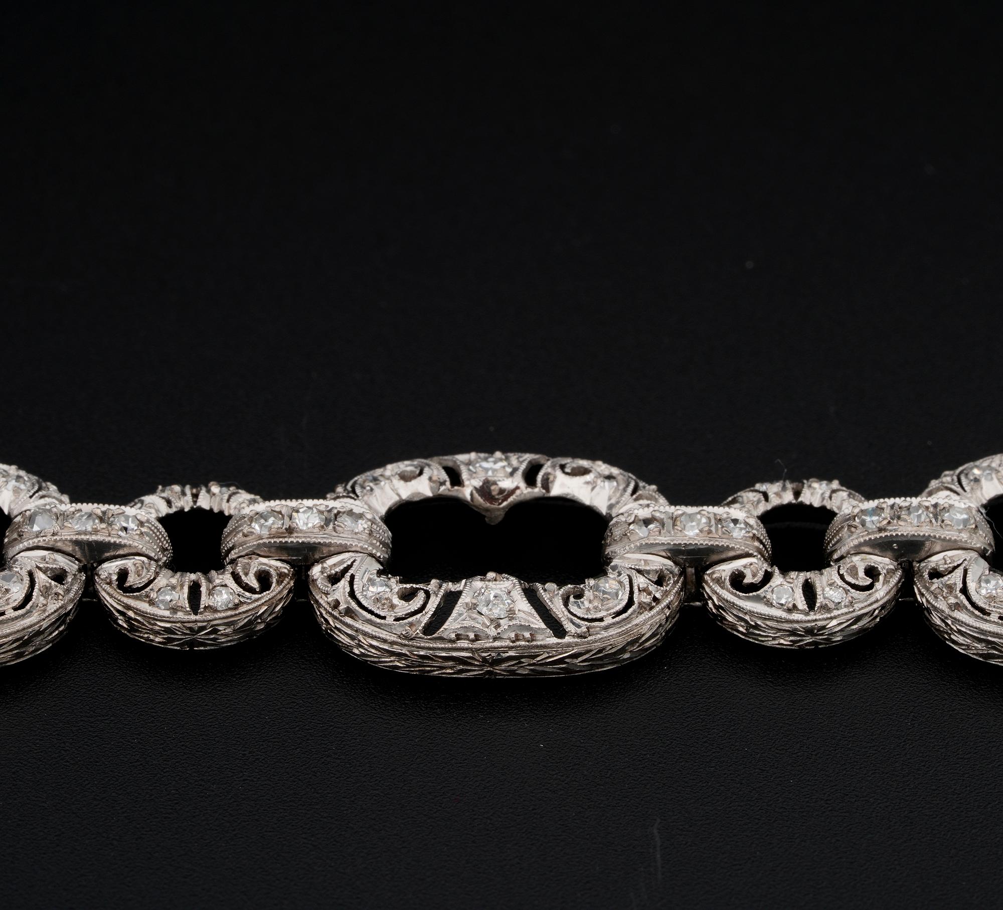Bracelet Art déco en platine avec diamants de 2,10 carats Pour femmes en vente