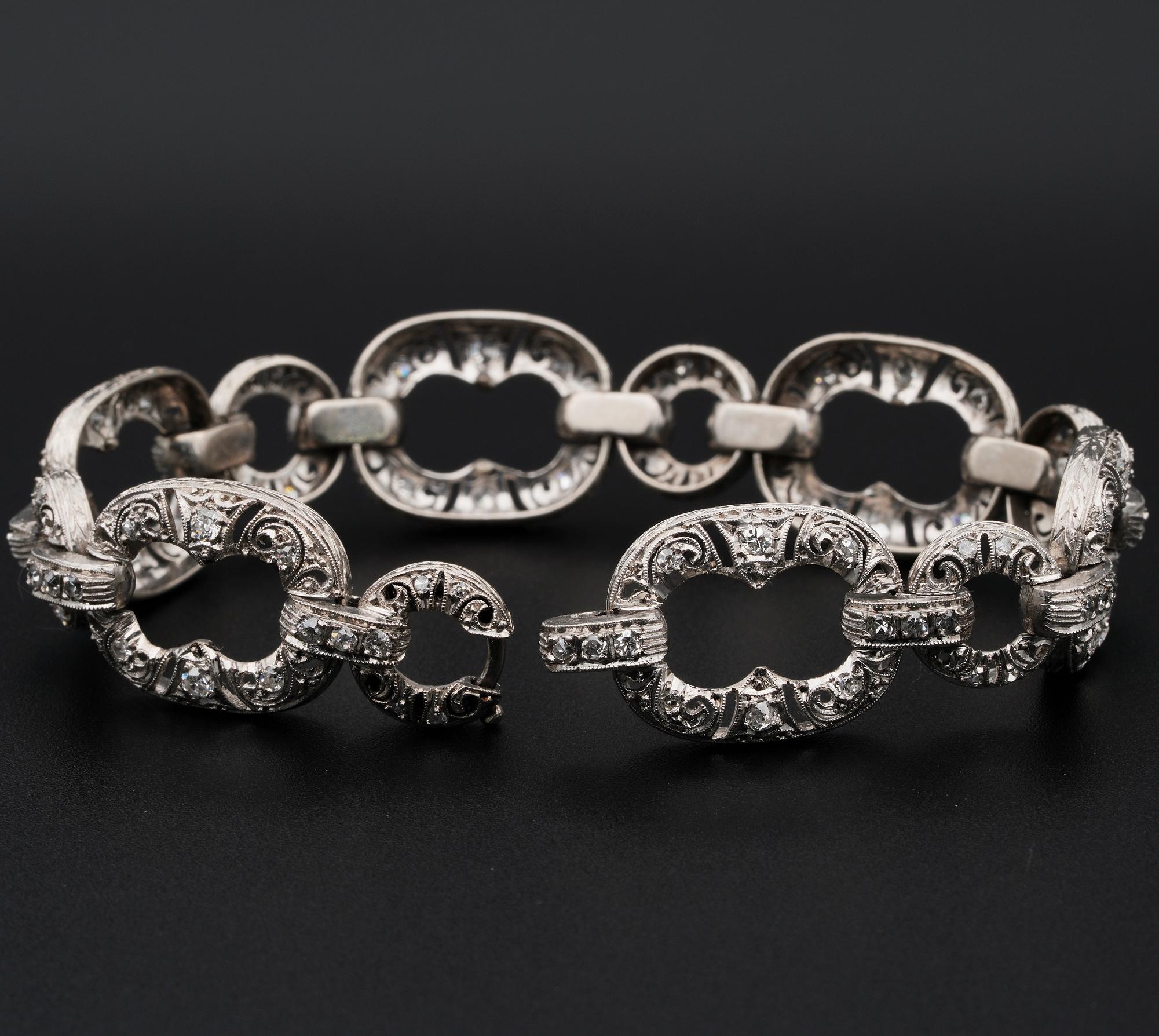 Bracelet Art déco en platine avec diamants de 2,10 carats en vente 2
