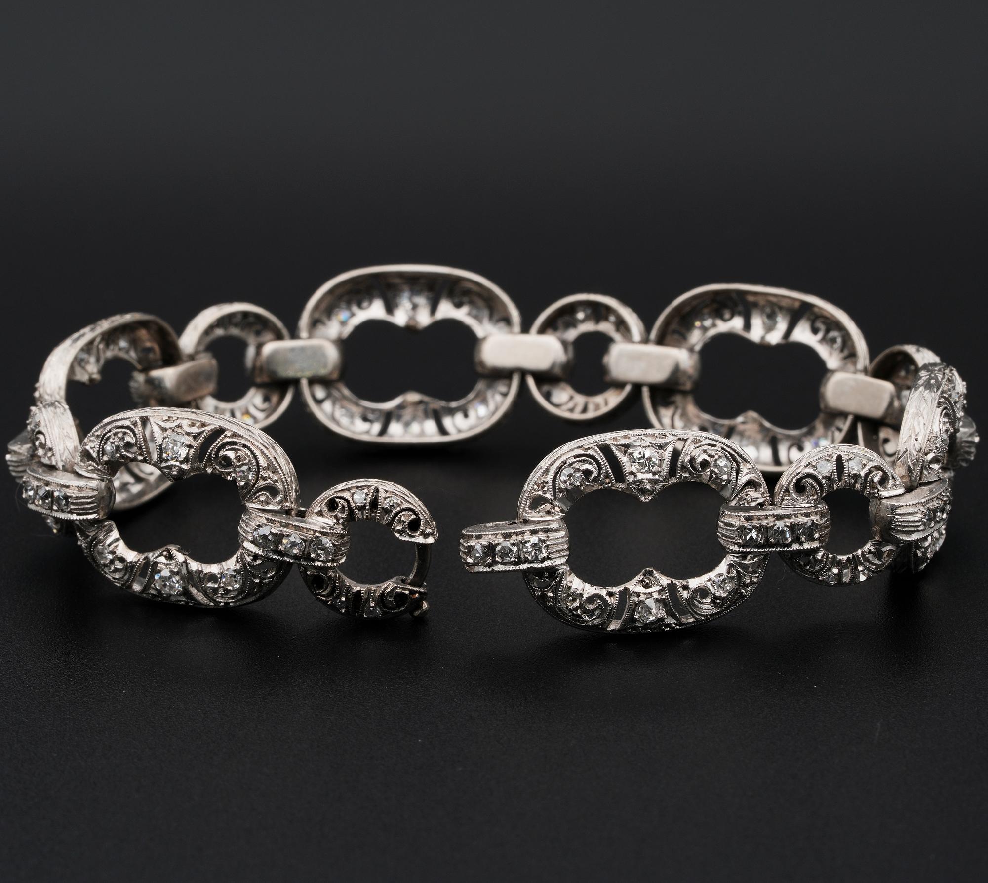 Art Deco 2.10 Ct Diamond Platinum Bracelet For Sale 2