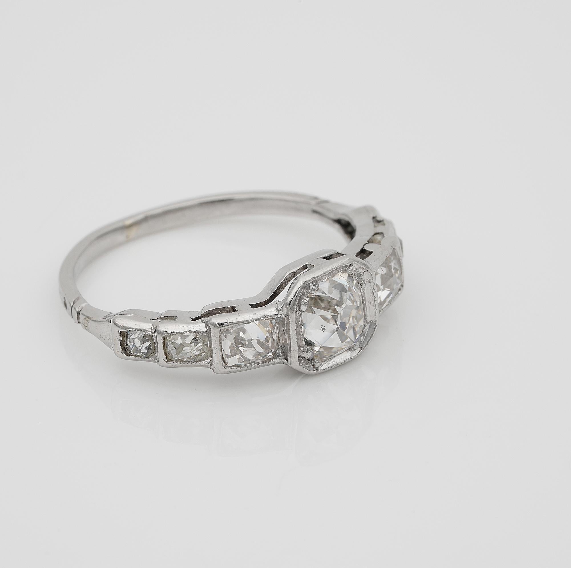 Old Mine Cut Art Deco 2.10 Ct Old Mine Diamond Seven Stone Platinum Ring For Sale