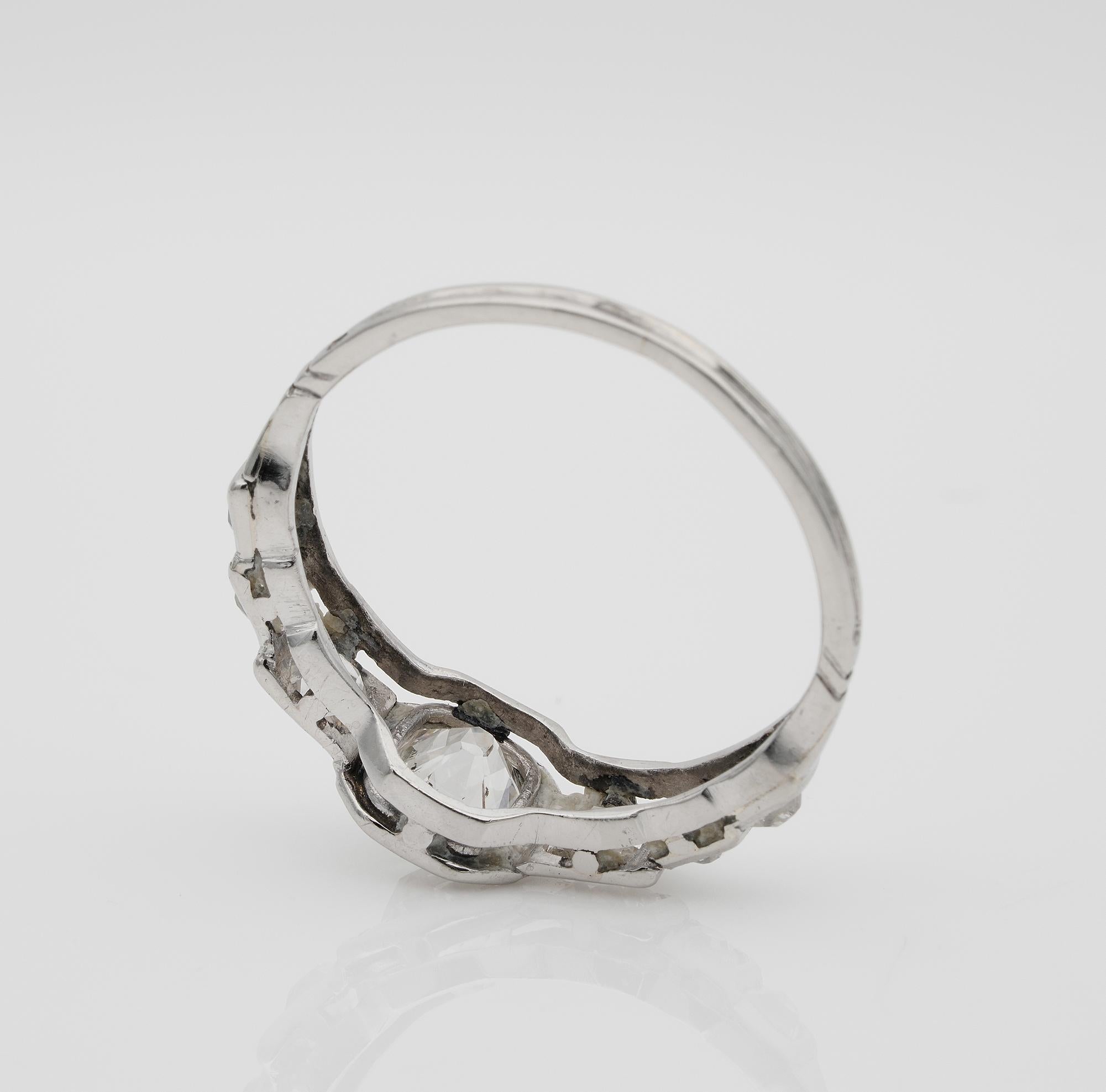 Art Deco 2.10 Ct Old Mine Diamond Seven Stone Platinum Ring For Sale 2
