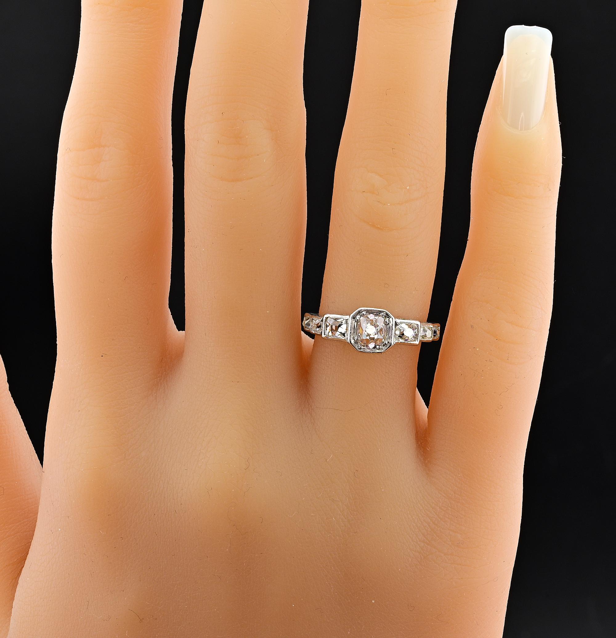 Art Deco 2.10 Ct Old Mine Diamond Seven Stone Platinum Ring For Sale 4