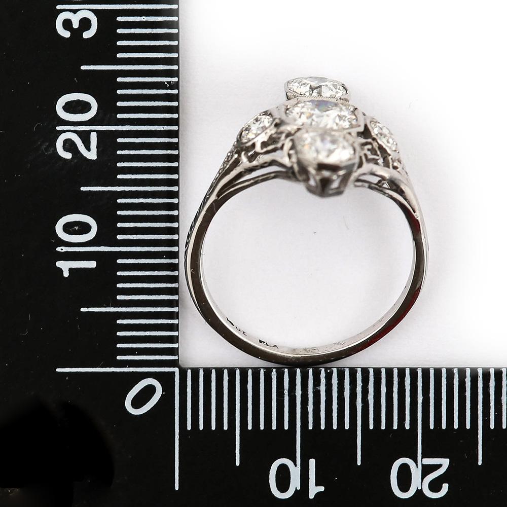 Art Deco 2.10 Carat OEC Diamond and Platinum Three-Stone Ring, circa 1925 9