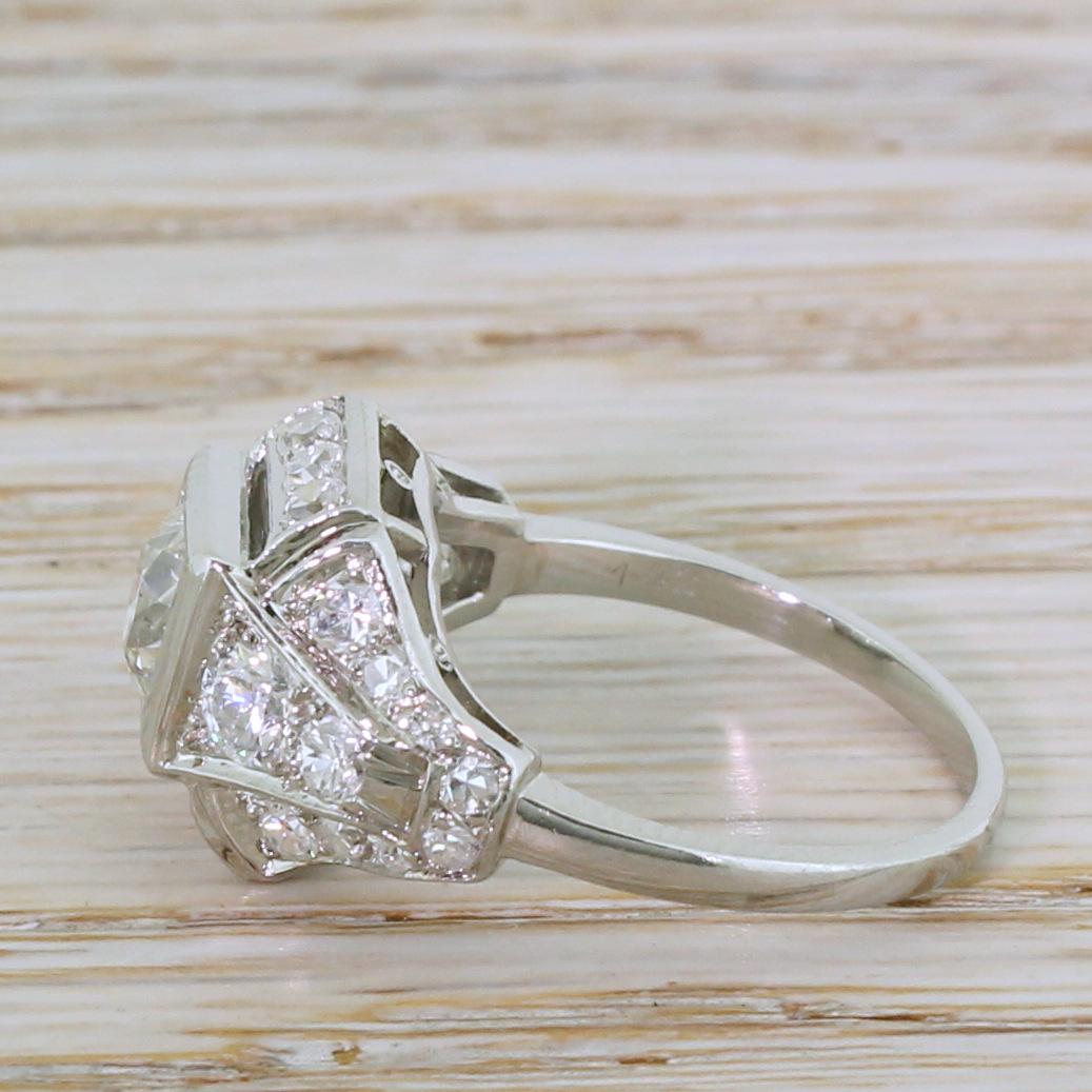 Old Mine Cut Art Deco 2.11 Carat Old Cut Diamond Ring For Sale