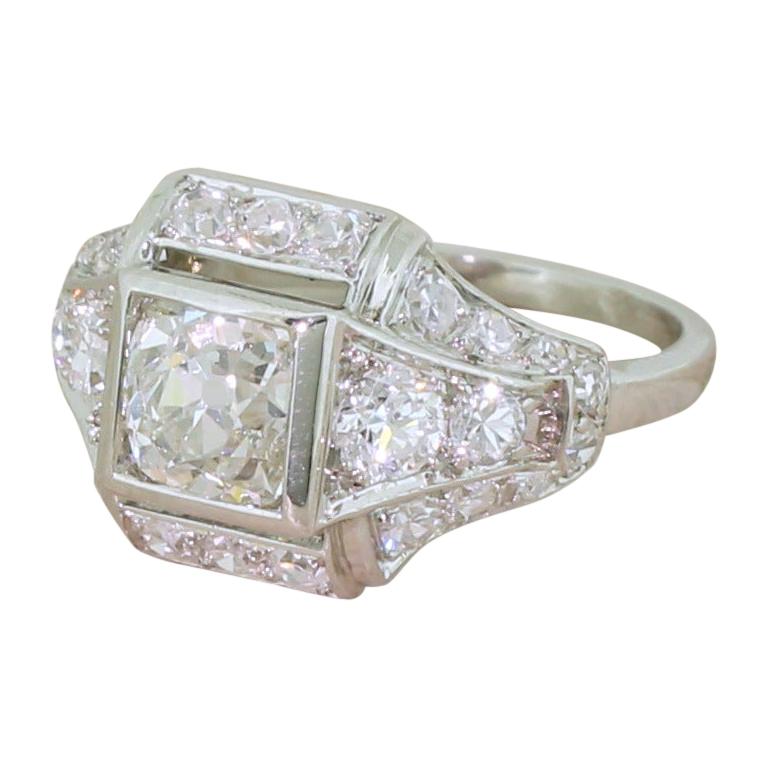 Art Deco 2.11 Carat Old Cut Diamond Ring For Sale