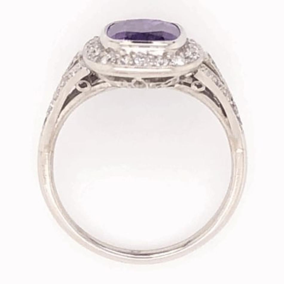 Art Deco 2.12 Carat Cushion Sapphire Diamond Platinum Ring Estate Fine Jewelry