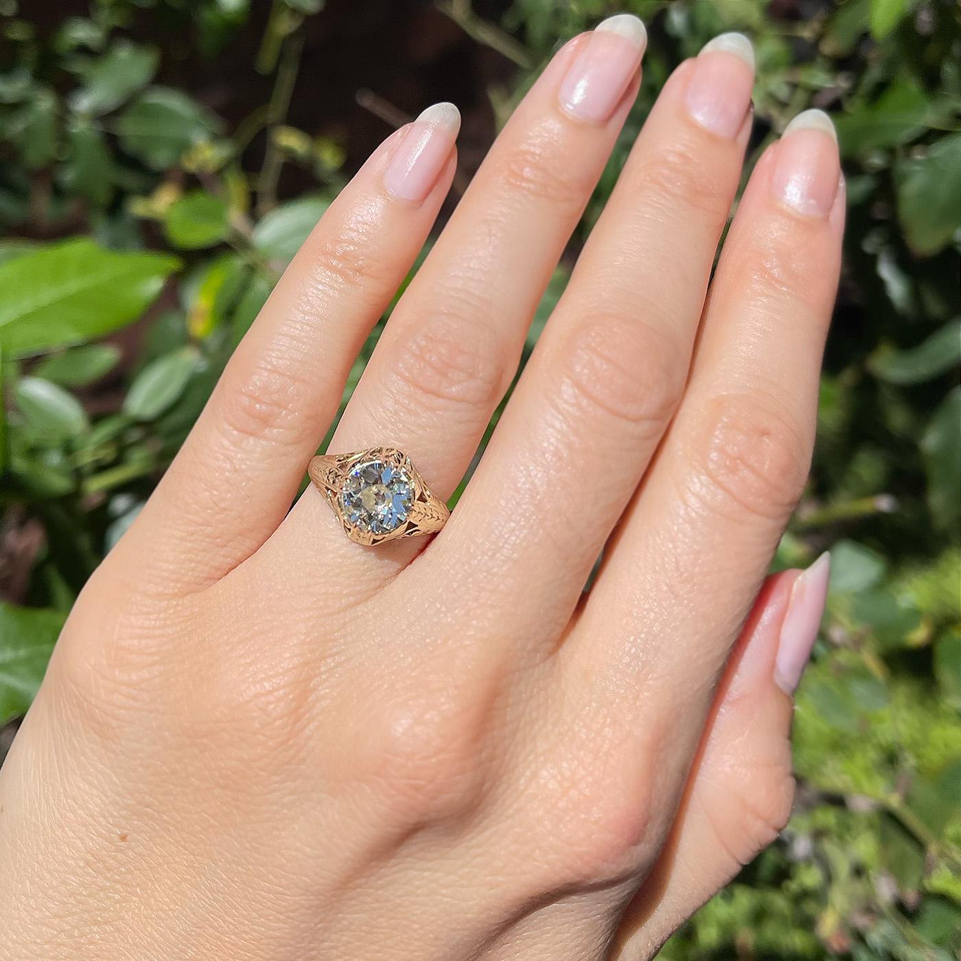 Art Deco Verlobungsring, 2,12 Karat GIA Diamant im alteuropäischen Schliff Solitär 1