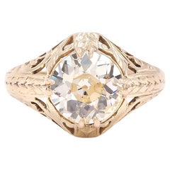 Art Deco 2.12 Carat GIA Old European Cut Diamond Solitaire Engagement Ring