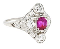 Art Deco 2.12 Carats No Heat Burma Ruby Diamond Platinum Dinner Ring GIA