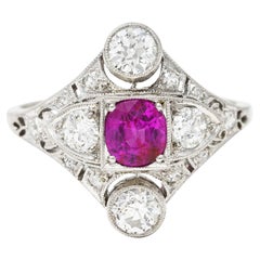 Antique Art Deco 2.12 Carats No Heat Burma Ruby Diamond Platinum Dinner Ring GIA