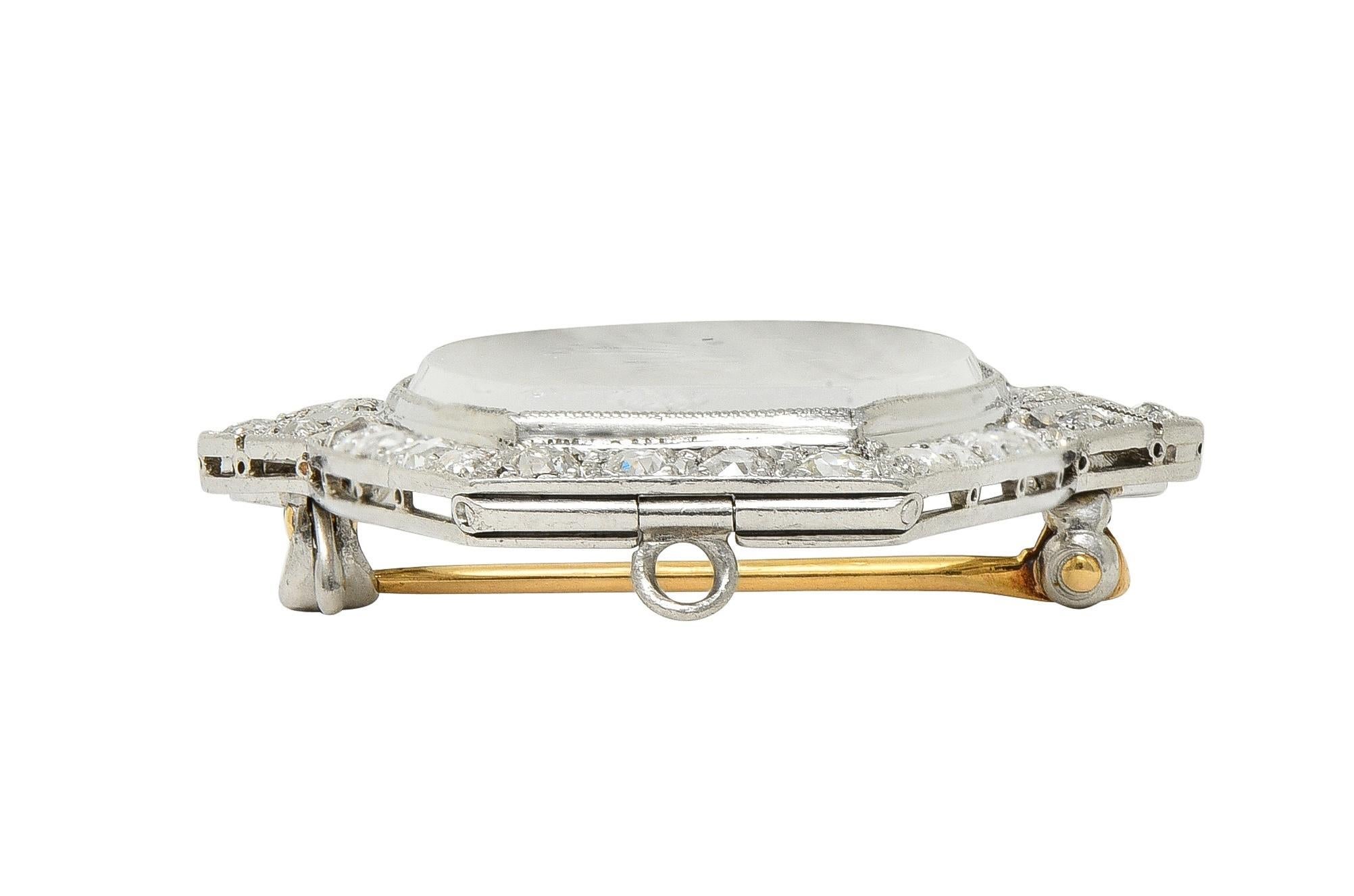 Art Deco 2,12 Karat Diamant geschnitzter Bergkristall Platin Artemis Brosche im Angebot 3