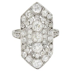 Art Deco 2,12 Karat Diamant Platin Griechischer Schlüssel Navette Vintage Dinner-Ring, Vintage