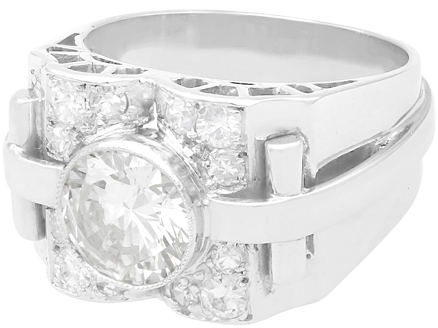 Old European Cut Art Deco 2.14 Carat Diamond and 18k White Gold Dress Ring For Sale