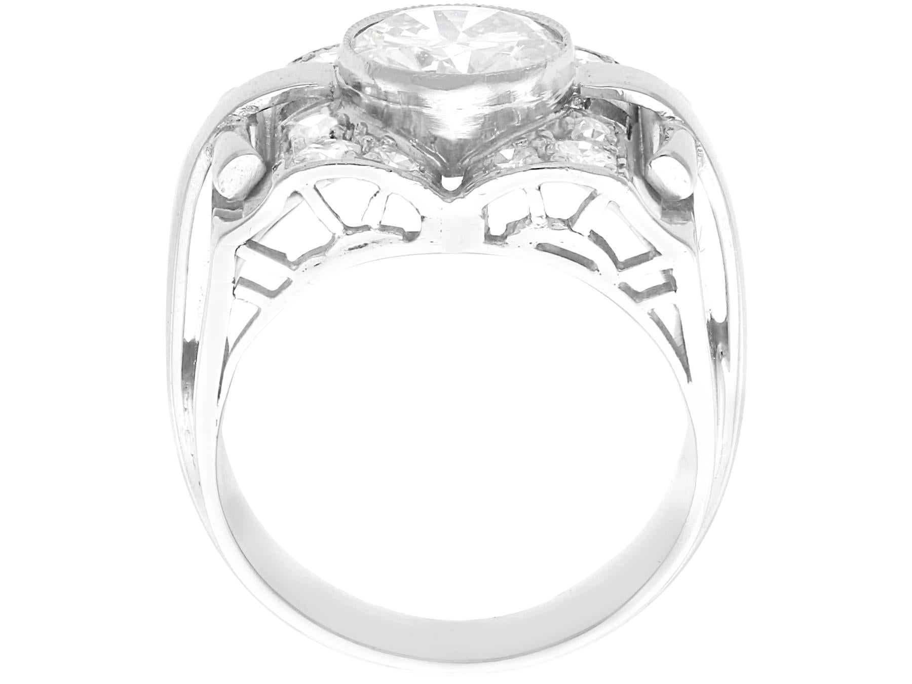Women's or Men's Art Deco 2.14 Carat Diamond and 18k White Gold Dress Ring For Sale