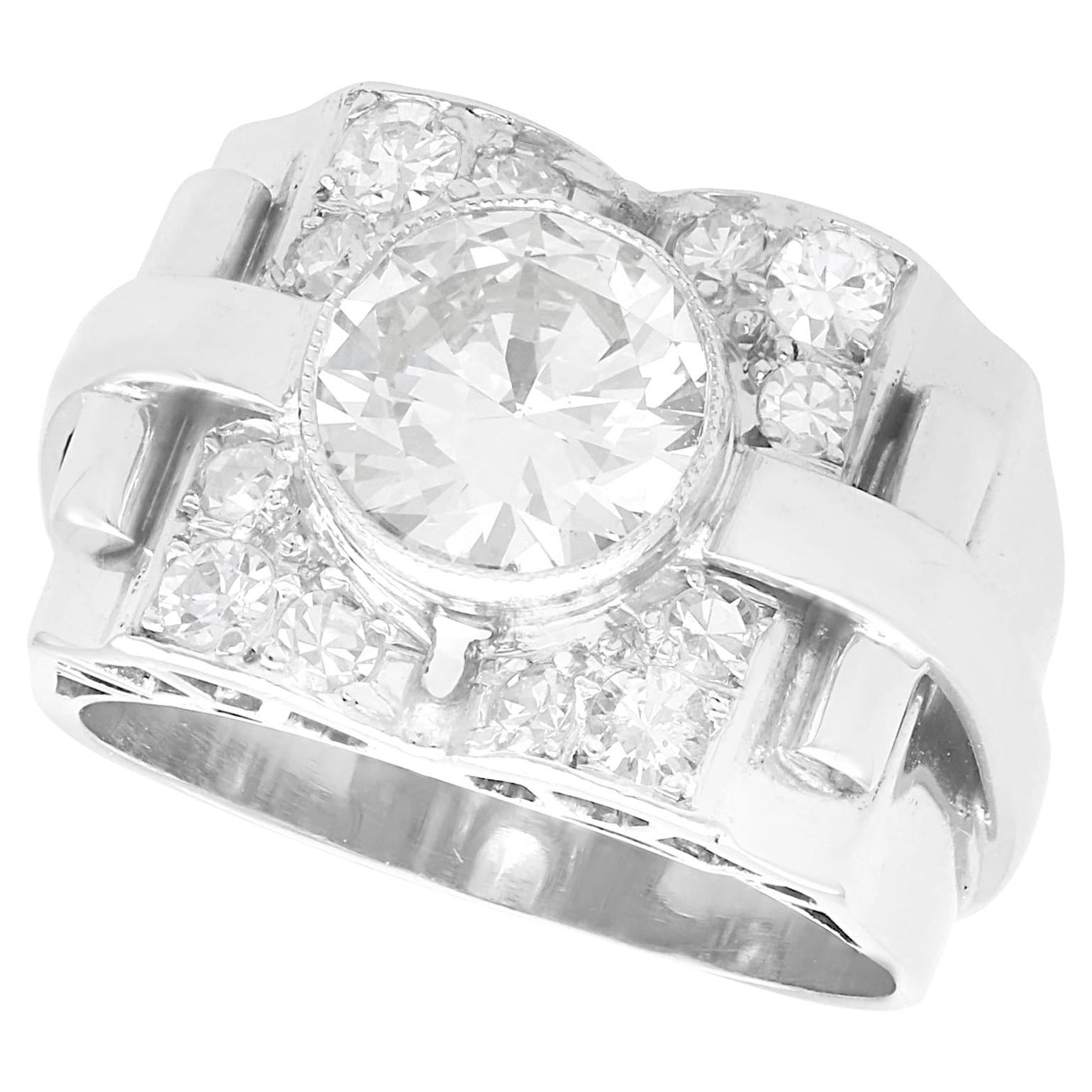 Art Deco 2.14 Carat Diamond and 18k White Gold Dress Ring For Sale