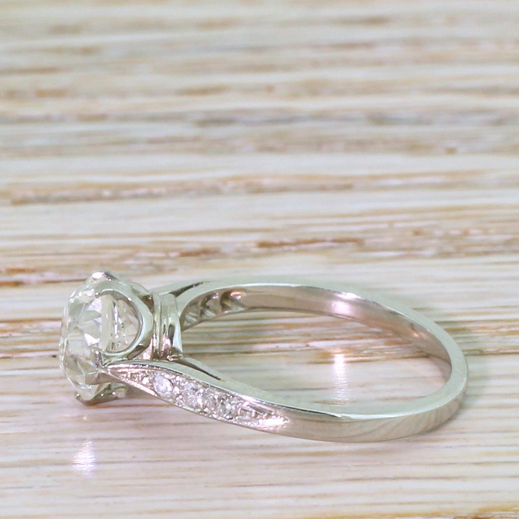 Old European Cut Art Deco 2.14 Carat Old Cut Diamond Platinum Engagement Ring For Sale