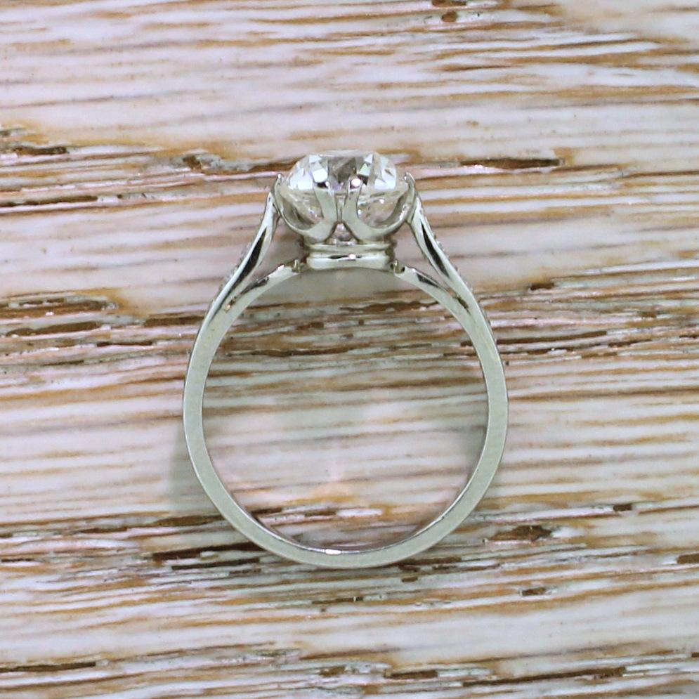 Art Deco 2.14 Carat Old Cut Diamond Platinum Engagement Ring In Good Condition For Sale In Essex, GB