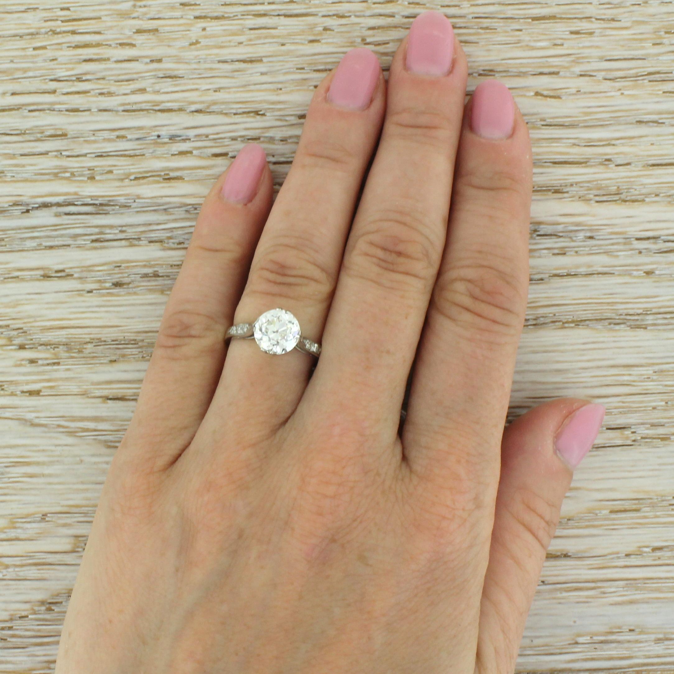Women's Art Deco 2.14 Carat Old Cut Diamond Platinum Engagement Ring For Sale