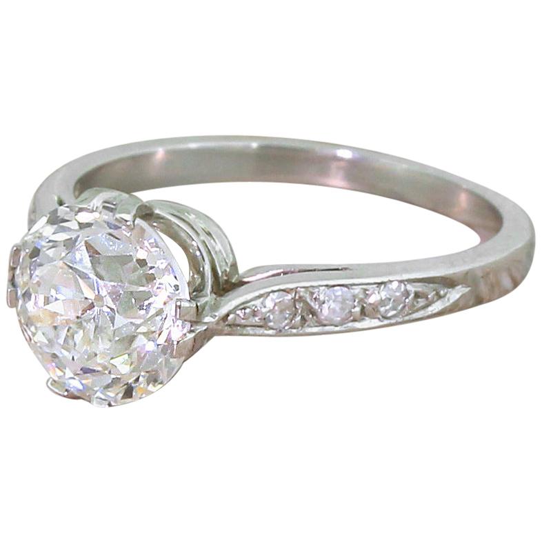 Art Deco 2.14 Carat Old Cut Diamond Platinum Engagement Ring For Sale