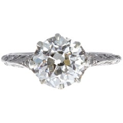 Vintage Art Deco 2.14 Carat Old European Cut Diamond Platinum Ring
