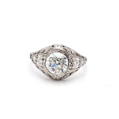 Art Deco 2.14 Carat Old European Cut I VS2 Diamond Platinum Engagement Ring