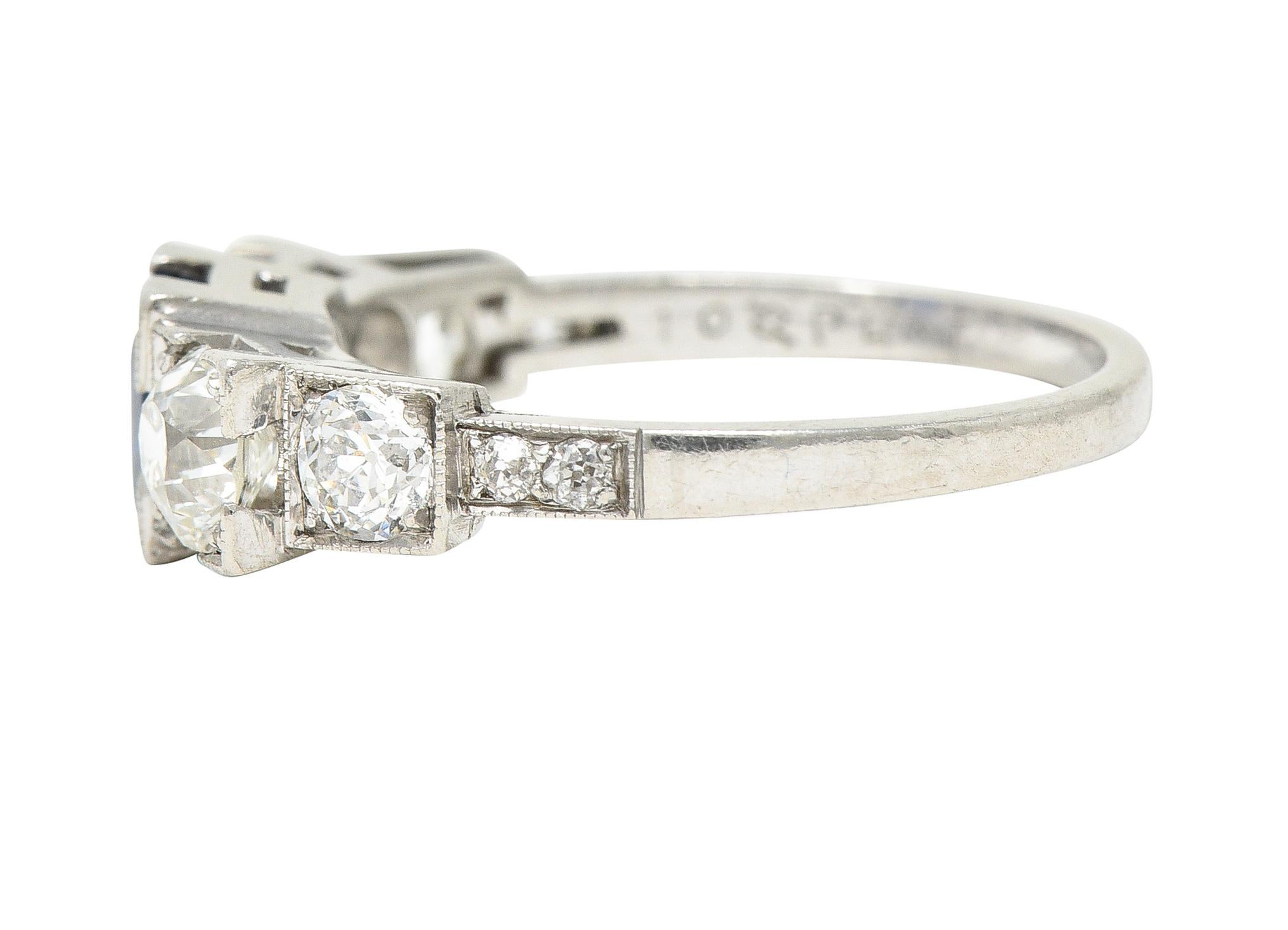 Women's or Men's Art Deco 2.15 Carats Sapphire Diamond Platinum Five Stone Engagement Ring