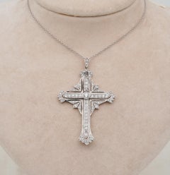 Art Deco 2.15 Ct Diamond Large Unisex Platinum Cross